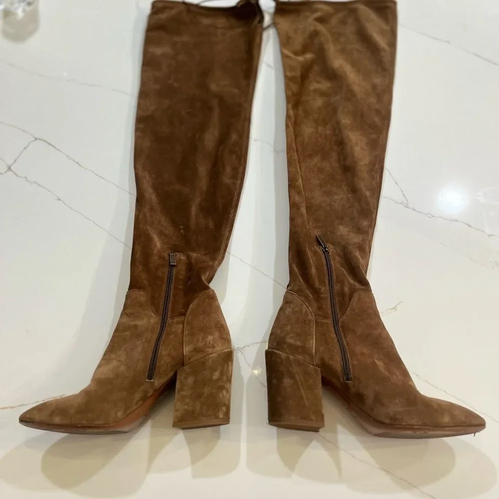 Aquatalia Walnut Suede Over the Knee Boots